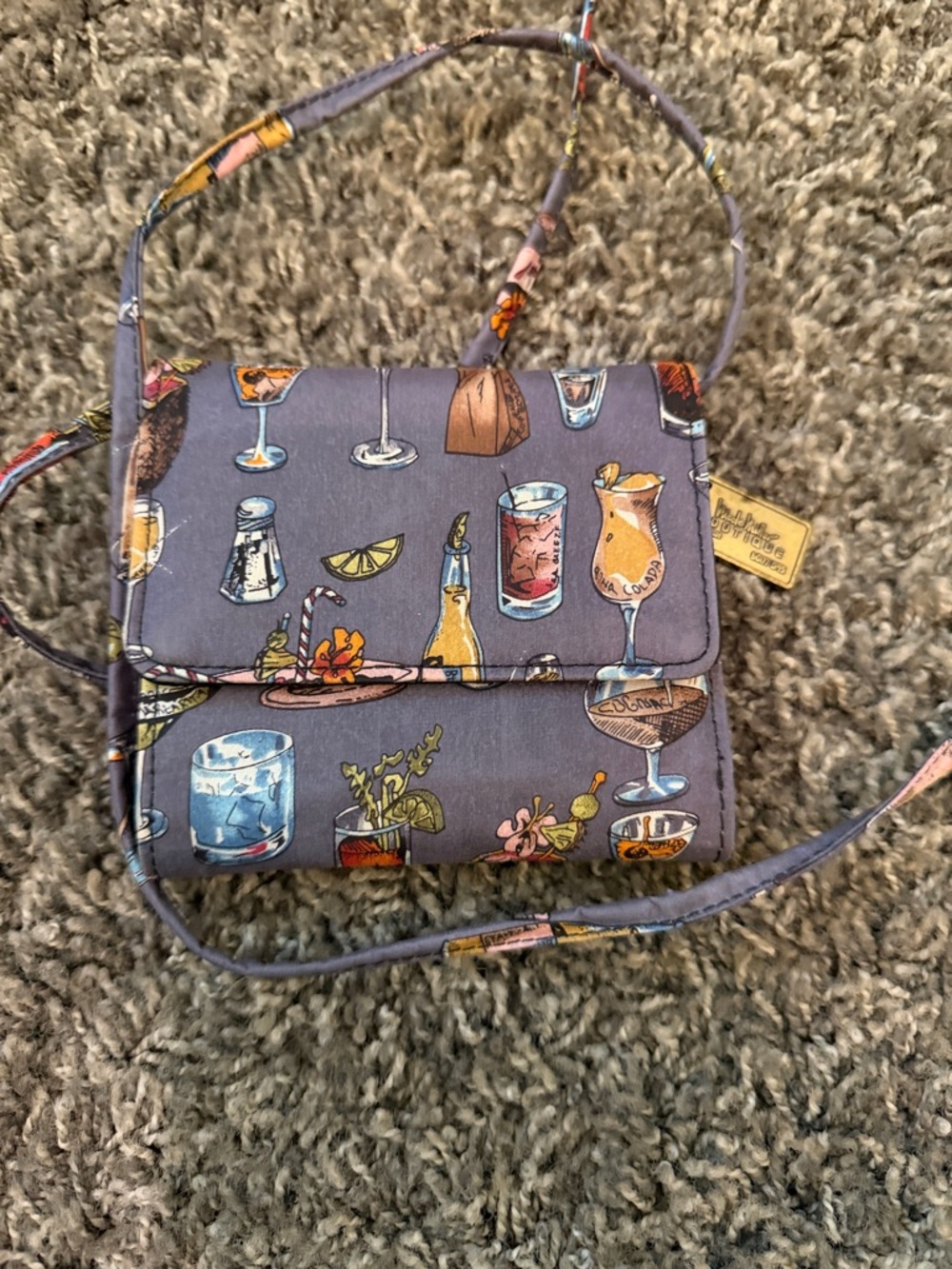 Nicole Miller Purple Crossbody Bag with Cocktail Print